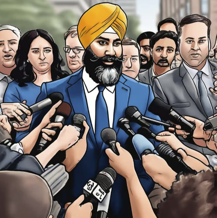 cartoon of Jagmeet Singh being interviewed